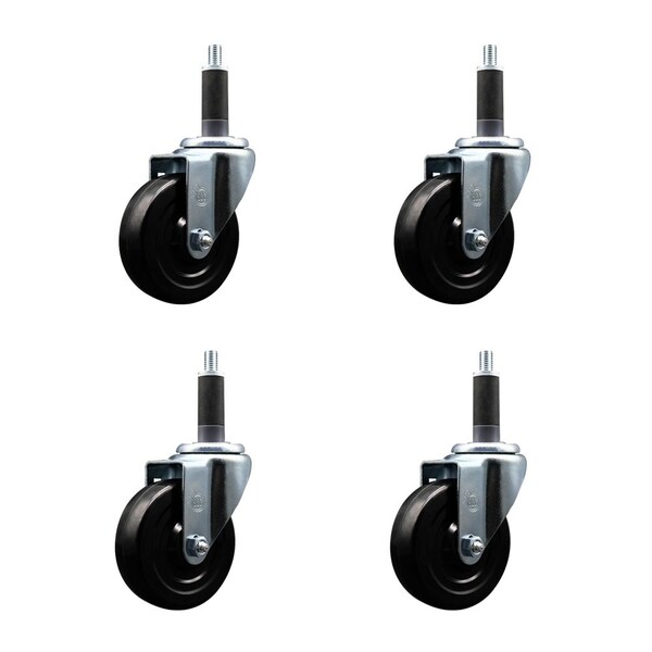 4'' Hard Rubber Wheel Swivel 1'' Expanding Stem Caster, 4PK